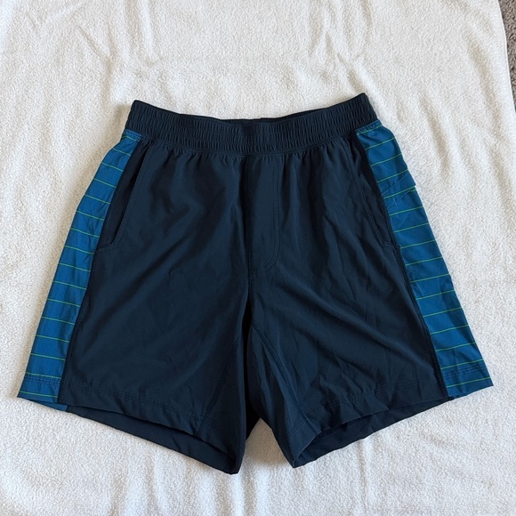 Lululemon Black and Blue Striped Athletic Shorts - Picture 1 of 4
